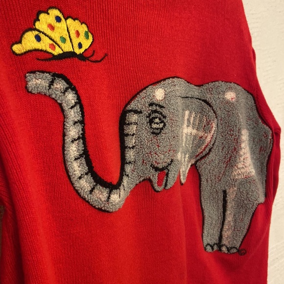 Red sweater with tufted and embroidered designs, size small - Picture 3 of 3